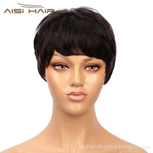 Aisi Hair Natural Looking Cheap Vendor Short Pixie Cut Regular Wave Black Brazilian Hair For Black Women Human Hair Wigs